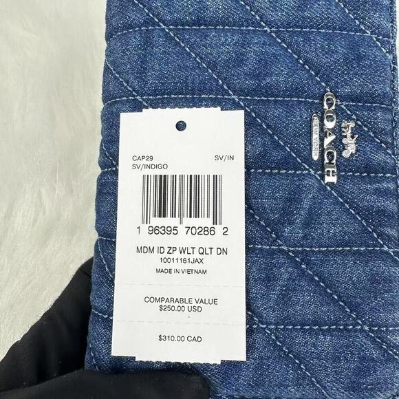 Coach Medium Id Zip Wallet With Quilting In Denim & Leather CAP29 NWT - Picture 5 of 7